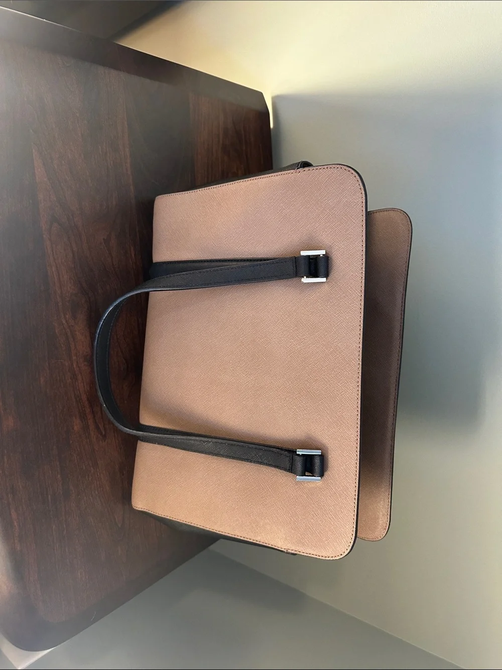 Kate Spade New York Taupe & Black Saffiano Leather Satchel Tote